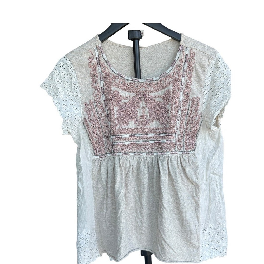 Sundance Womens Embroidered Lace Peasant‎ Top Boho Indie Prairie Medium